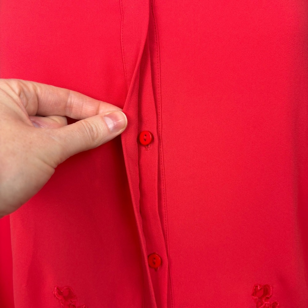 The Kooples Chiffon & Lace Red Blouse Size XXS Button Up Long Sleeve Lace Hem - Picture 5 of 16